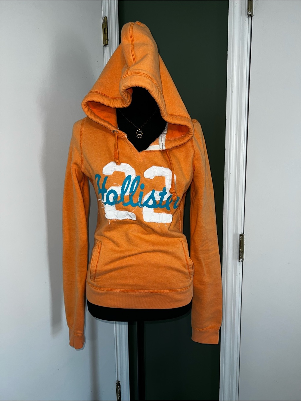 Hollister Orange Hoodie Sweatshirt with Graphic Logo